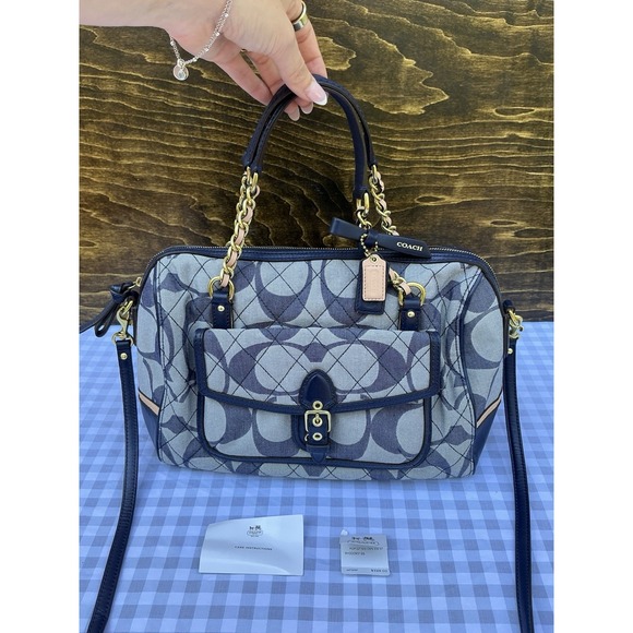 NEW POPPY QUILTED SIGNATURE C DENIM EAST/WEST POCKET SATCHEL (COACH F25072) $328 - Picture 1 of 8